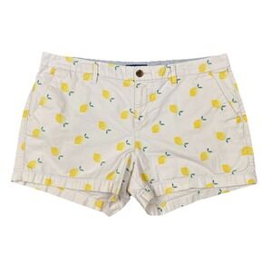 Old Navy Everyday Short Lemon Print Cotton Chino Shorts Womens 12 White Yellow